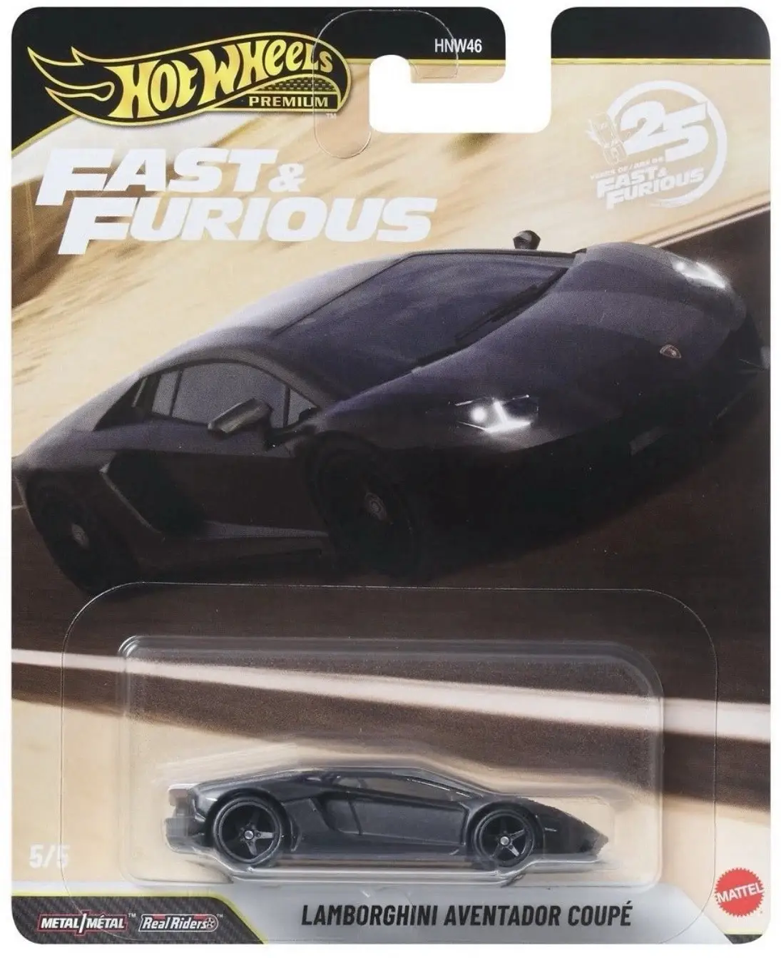 Hot Wheels Premium Fast & Furious Lamborghini Aventador Coupé 25. Yıl 5/5 Metal Model Araba
