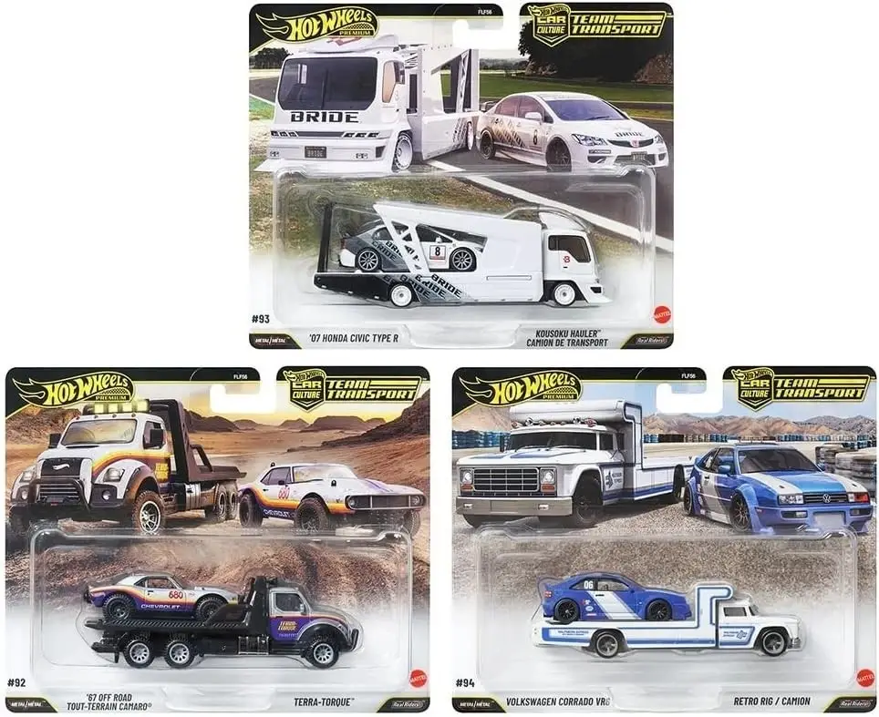 Hot Wheels Premium Team Transport 2026 Mix 3'lü Set Honda Civic Camaro Volkswagen Corrado