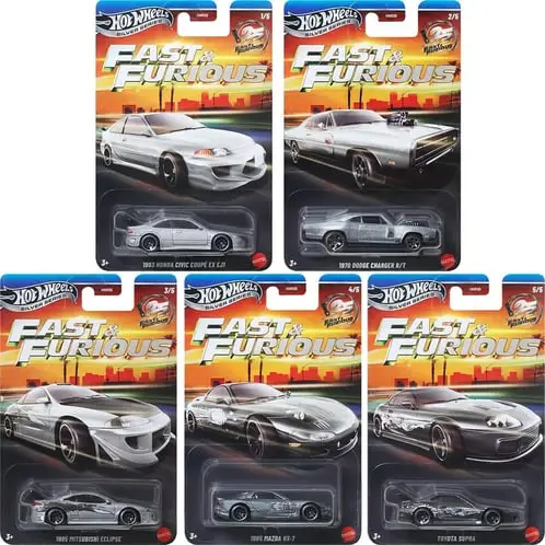 Hot Wheels Silver Series Fast & Furious 5'li Set Supra RX-7 Eclipse Civic Charger