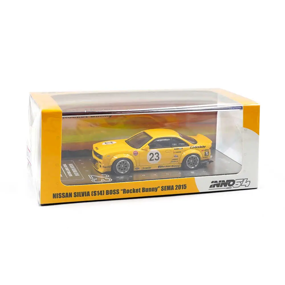 Inno64 1/64 Nissan Silvia S14 Boss Rocket Bunny SEMA 2015 Sarı IN64-S14B-RB15 Diecast Model