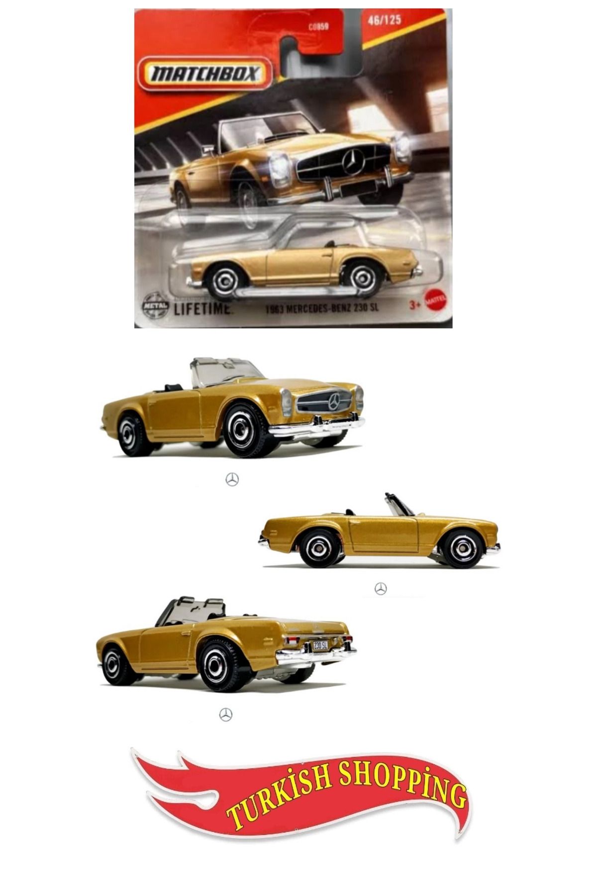 Matchbox 1:64 Ölçek 1963 Mercedes-Benz 230 Sl Gold Matchbox 1:64 Ölçek 1963 Mercedes-Benz 230 Sl Gold