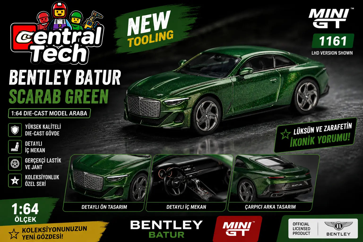 Mini GT 1:64 Bentley Batur Scarab Green Yeşil MGT01161 Die-Cast Model Araba