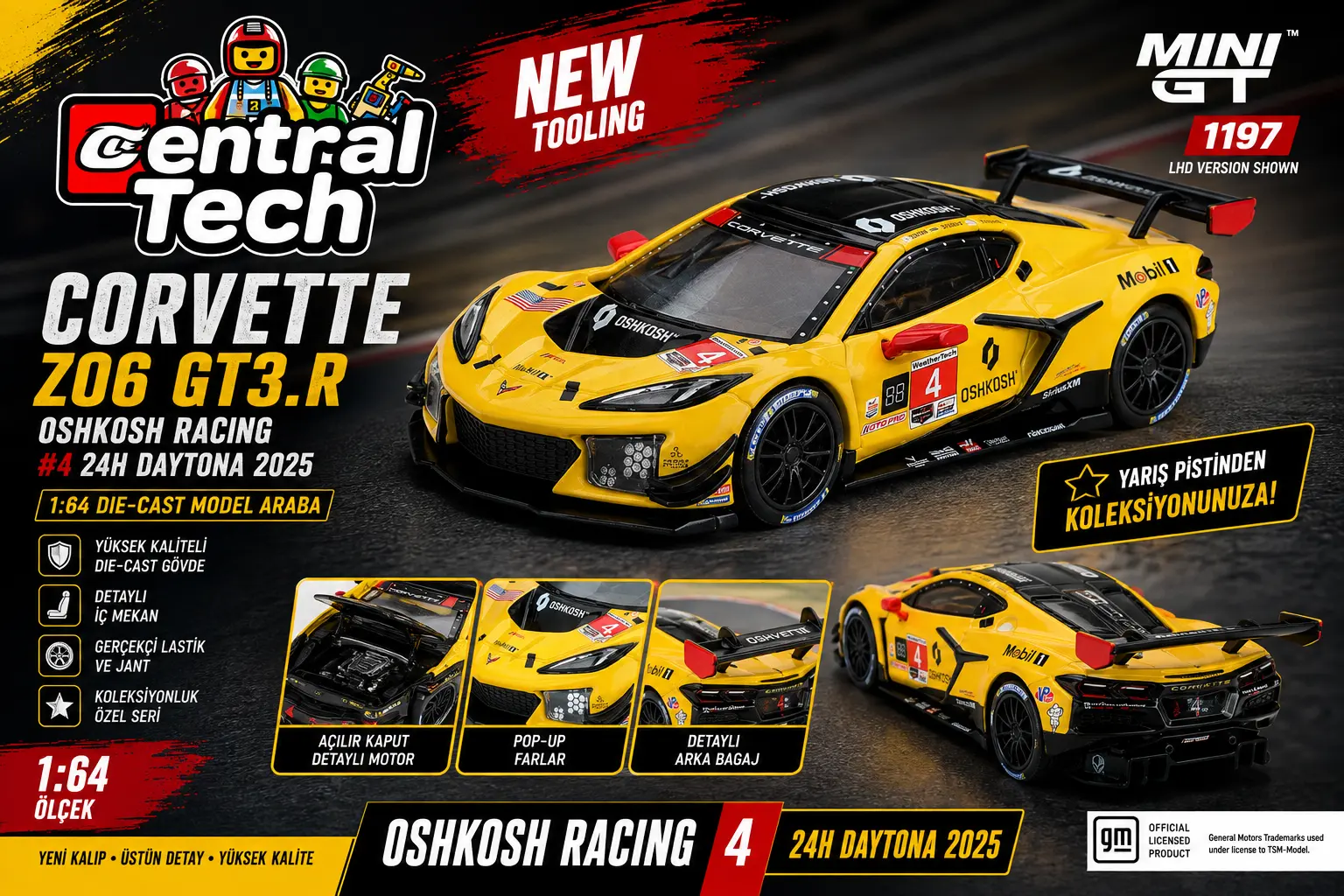 Mini GT 1:64 Chevrolet Corvette Z06 GT3.R #4 2025 Daytona 24H MGT01197 Model Araba