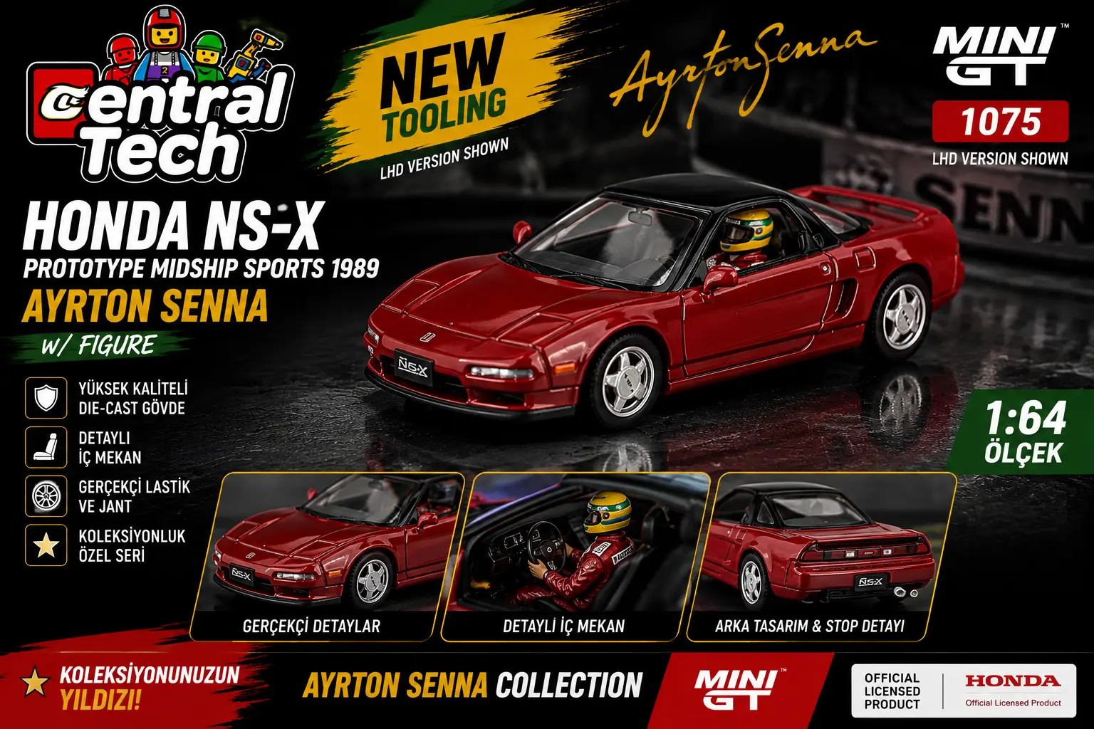 Mini GT 1:64 Honda NS-X Prototype 1989 Ayrton Senna Sürücü Figürlü MGT01075