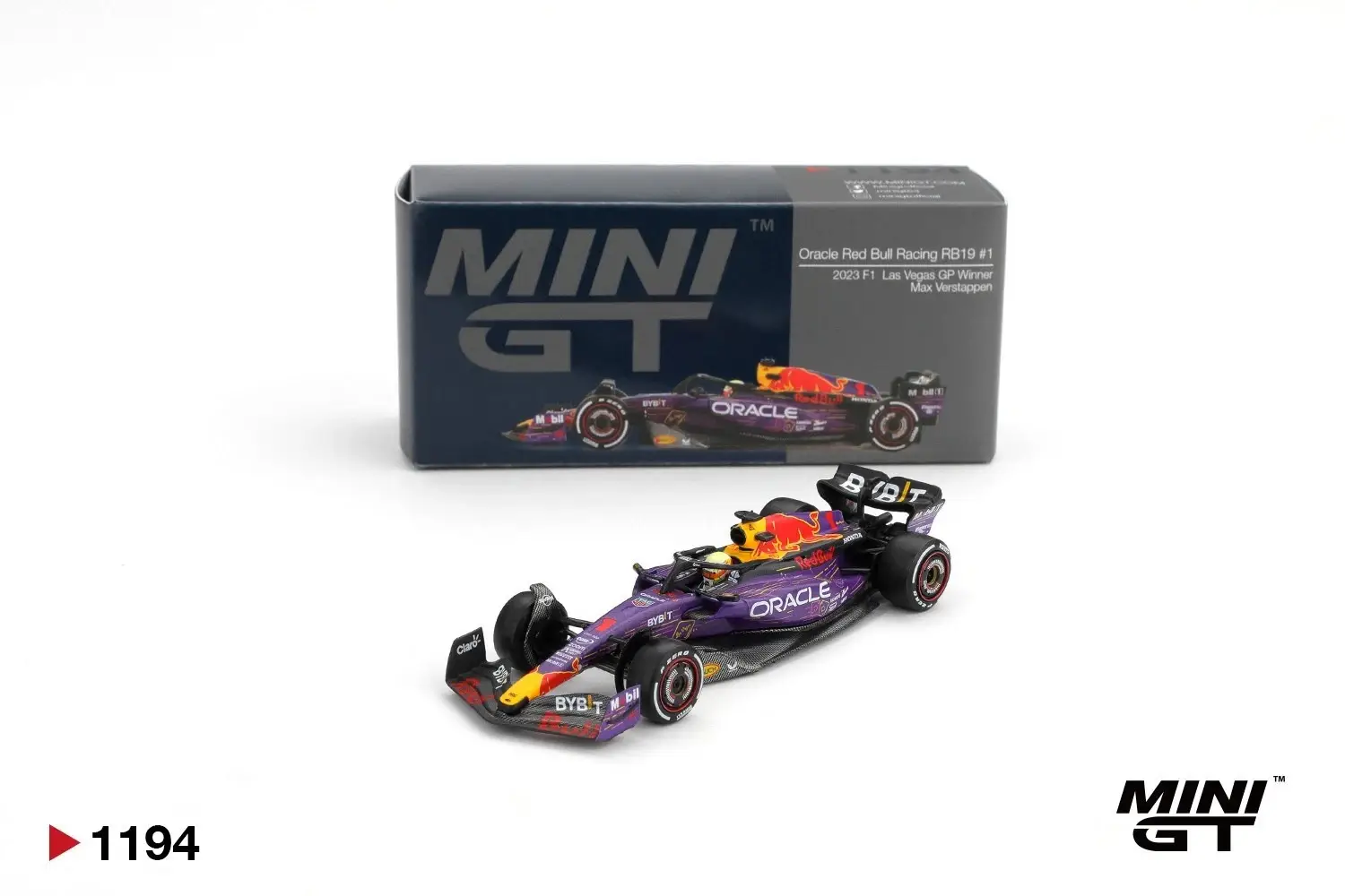 MINI GT Oracle Red Bull Racing RB19 Max Verstappen 2023 Las Vegas GP Winner MGT01194 1:64