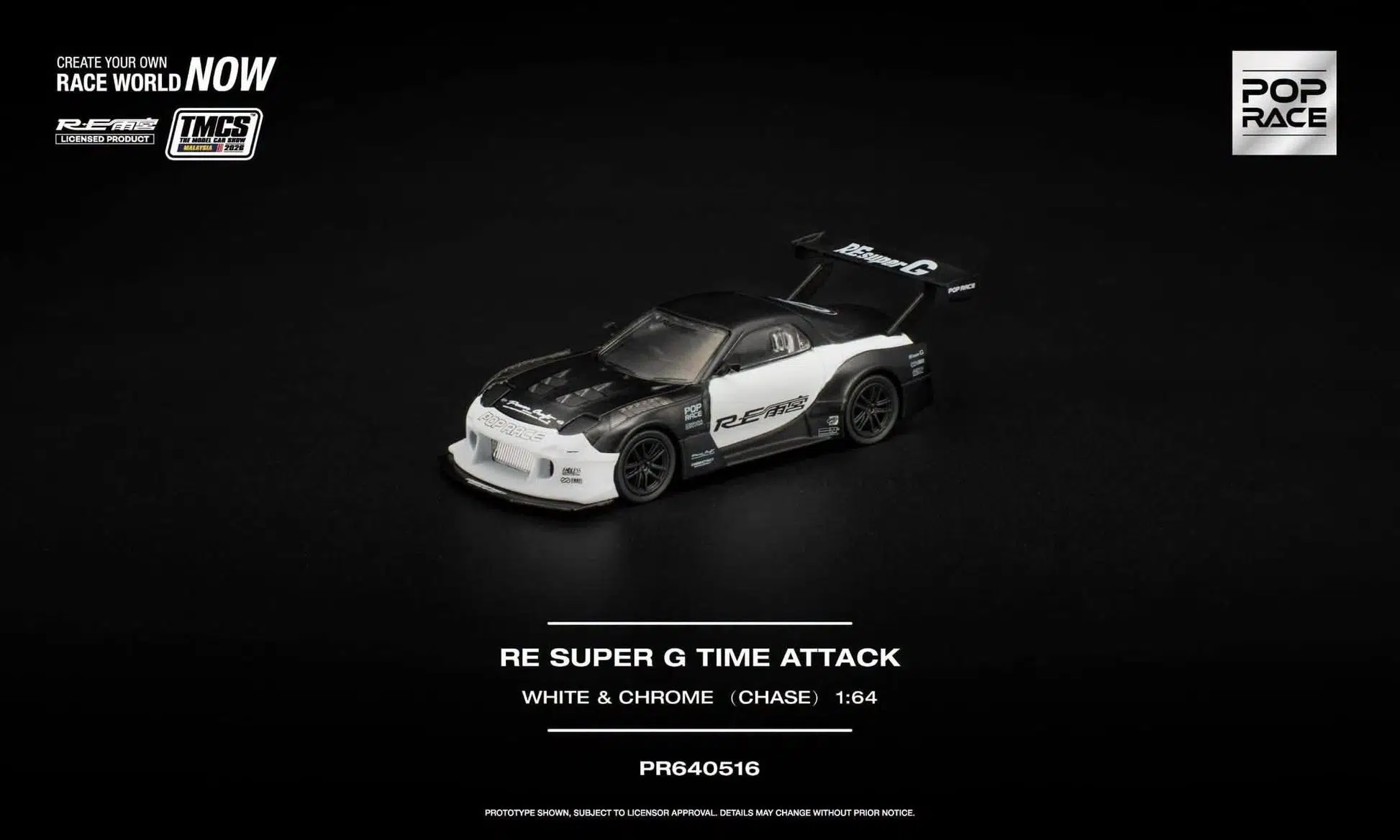 Pop Race 1:64 RE Super G Time Attack White Black TMCS 2026 Chase PR640516 Model Araba