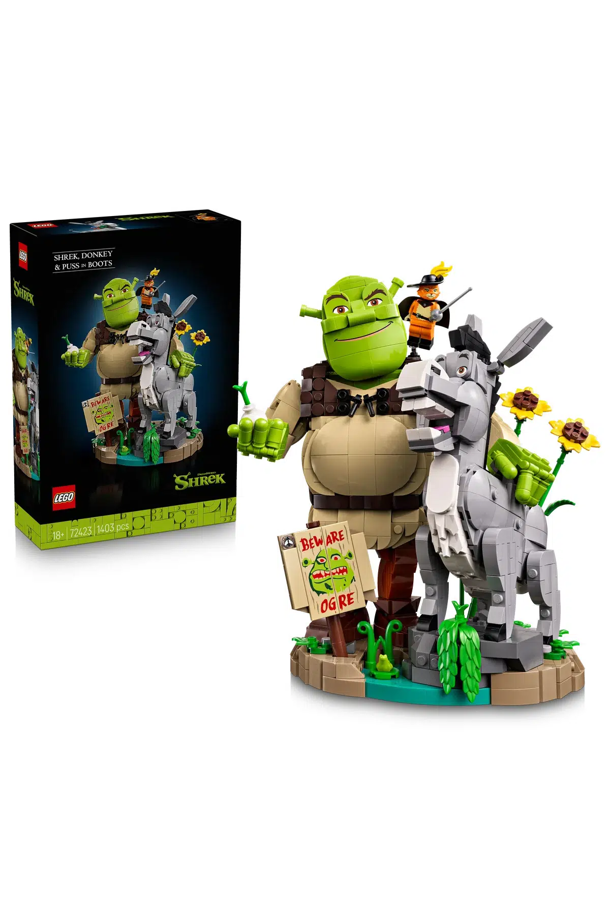 Lego® Shrek: Şrek, Eşek ve Çizmeli Kedi 72423 - 18+ Yaratıcı Model Yapım Seti (1403 Parça)